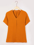 Solid Casual V-neck Short Sleeve T-shirt
