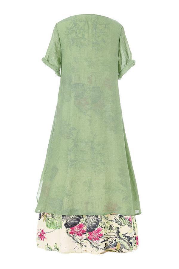 Lässiges Maxikleid mit kurzen Ärmeln, Rundhalsausschnitt und Blumenmuster