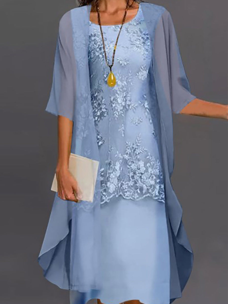 Lässiges zweiteiliges Spitzen-Jackenkleid Midikleid