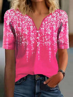 Bluse mit auffälligem Rosenmuster und V-Ausschnitt