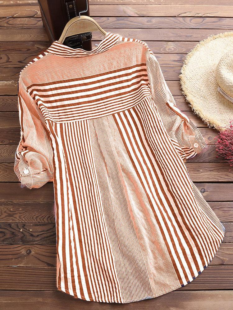 Women’s Casual Striped 3/4 Sleeve Button-Down Blouse