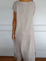 Robe unie à col rond, manches courtes et poches