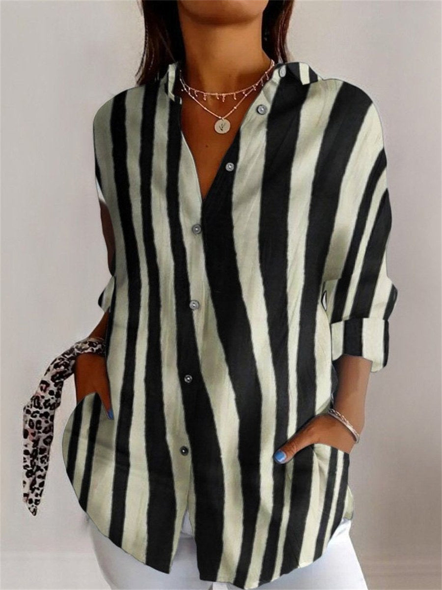 Geometric Print Lapel Long Sleeve Shirt