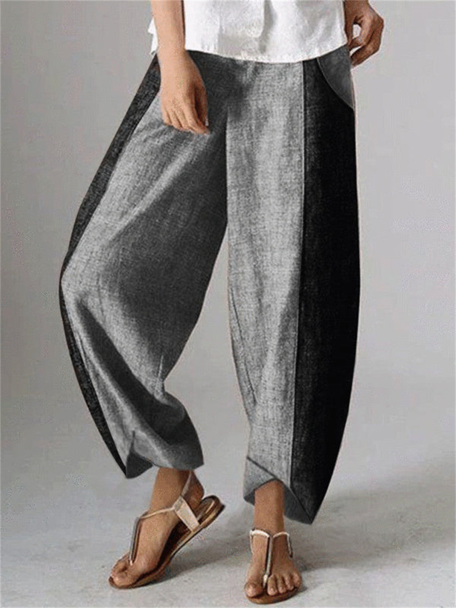 Solid Color Casual Patchwork Loose Elastic Waist Pants