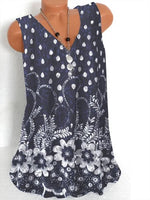 Navy Casual Graphic Tops V Neck Floral Printed Sleeveless Tank