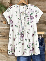 Floral Print V-neck Short Sleeve Top