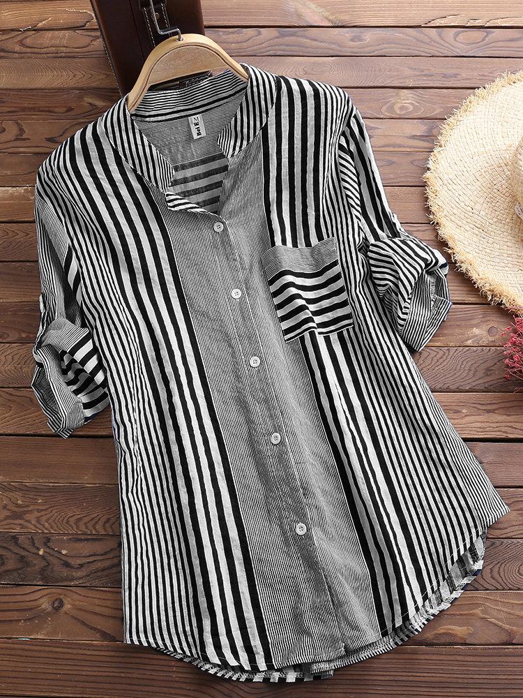 Women’s Casual Striped 3/4 Sleeve Button-Down Blouse