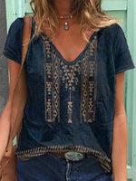 Lässiges Kurzarm-T-Shirt mit V-Ausschnitt