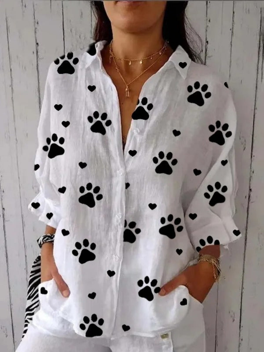 Linen Shawl Collar Cordate Half Sleeve Blouse