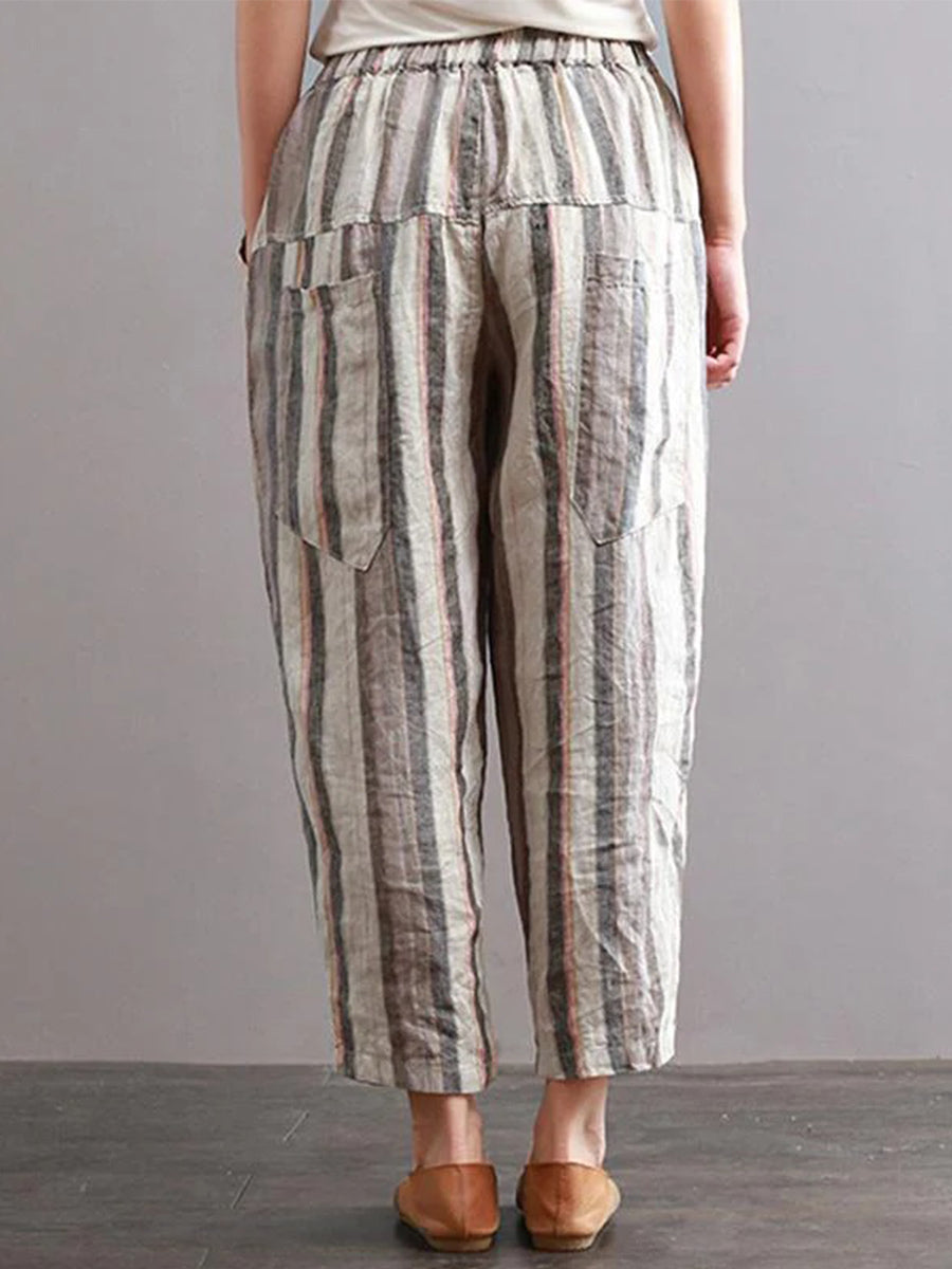 Cotton Striped Casual Ankle-Length Harem Pants