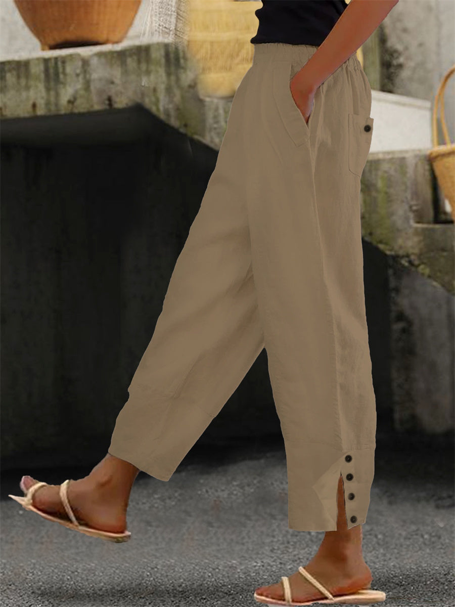 Loose Buttoned Plain Pants