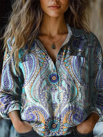 Ethnic Printed Lapel Long Sleeve Shirt