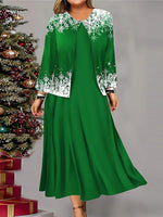 Robe deux pièces à manches longues et col rond imprimé flocons de neige