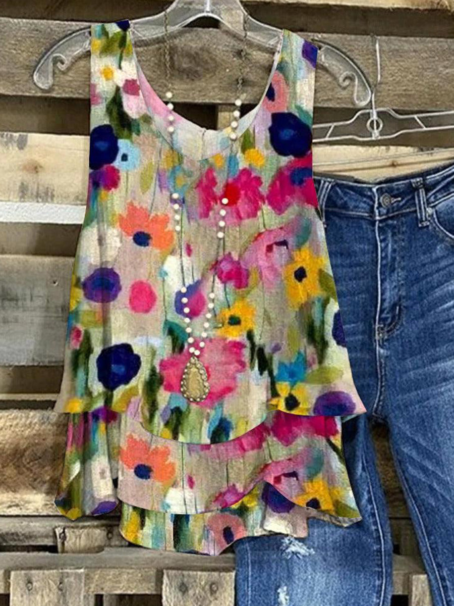 Haut sans manches à imprimé floral romantique