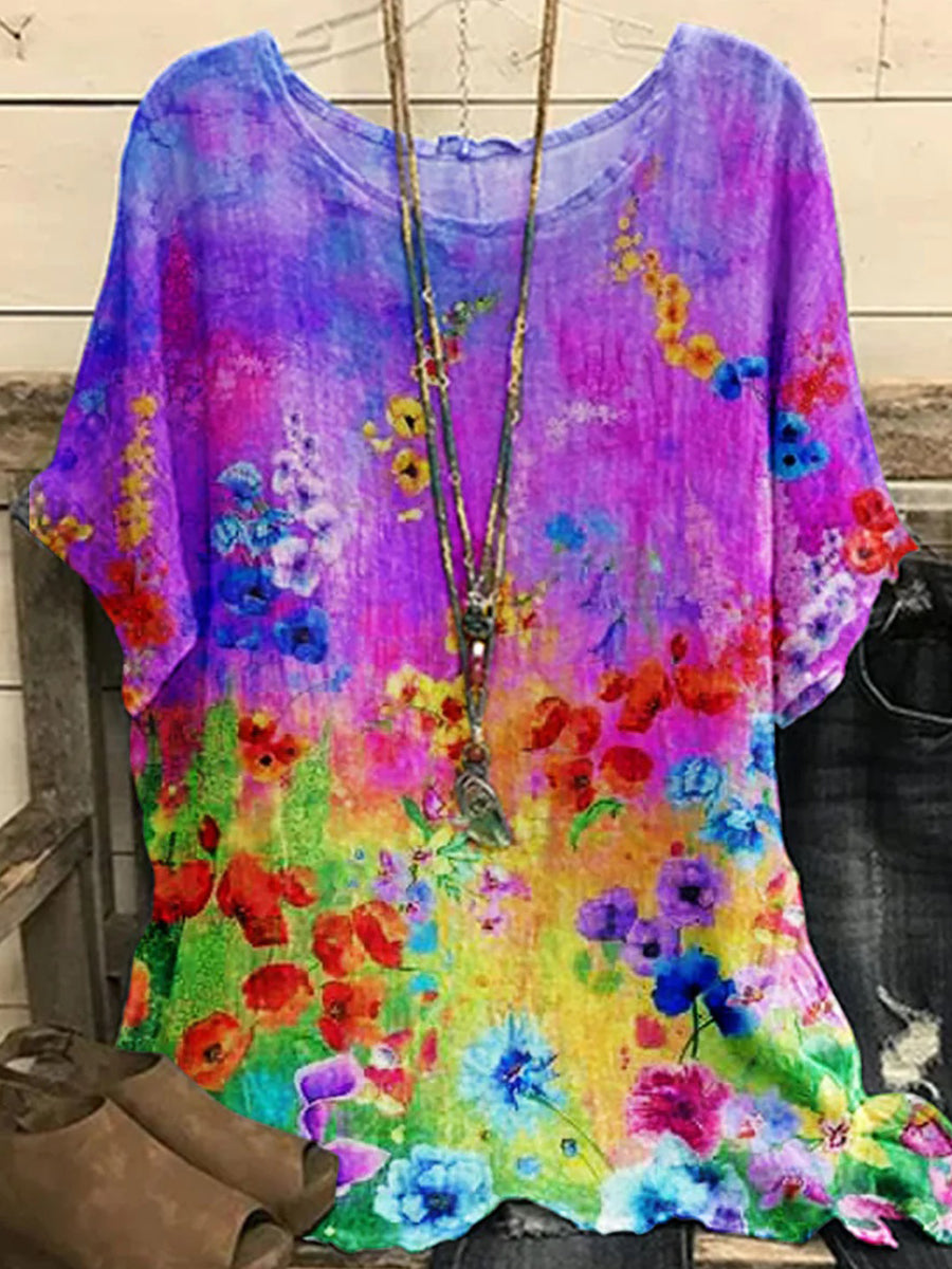 Haut violet à manches courtes et col rond