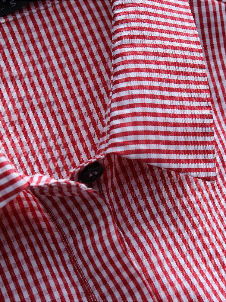 Casual Plaid Print Side Buttons Irregular Long Sleeve Blouse