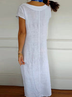 Robe unie à col rond, manches courtes et poches