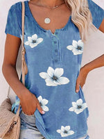 Blouse à imprimé floral décontractée à col rond et manches courtes