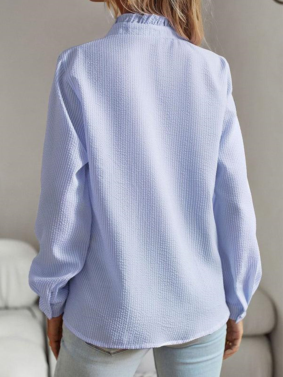 Blaue Langarmbluse mit Print