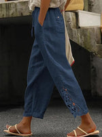 Pantalon décontracté léger pour femme avec taille élastique à cordon et poches