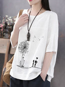 Summer Print Flower Casual Short Sleeve Cotton Blouse