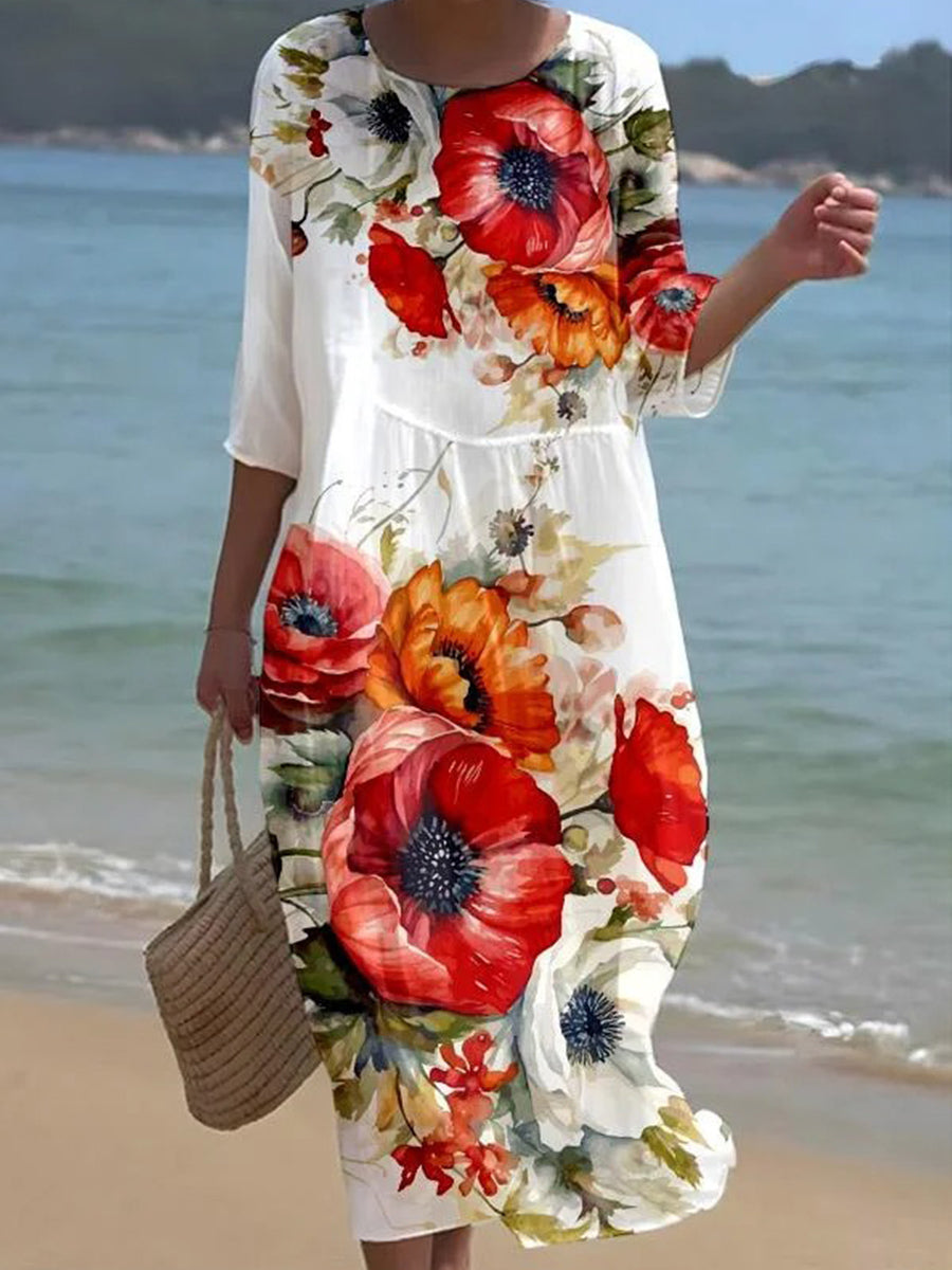 Robe de villégiature à motif floral coquelicot