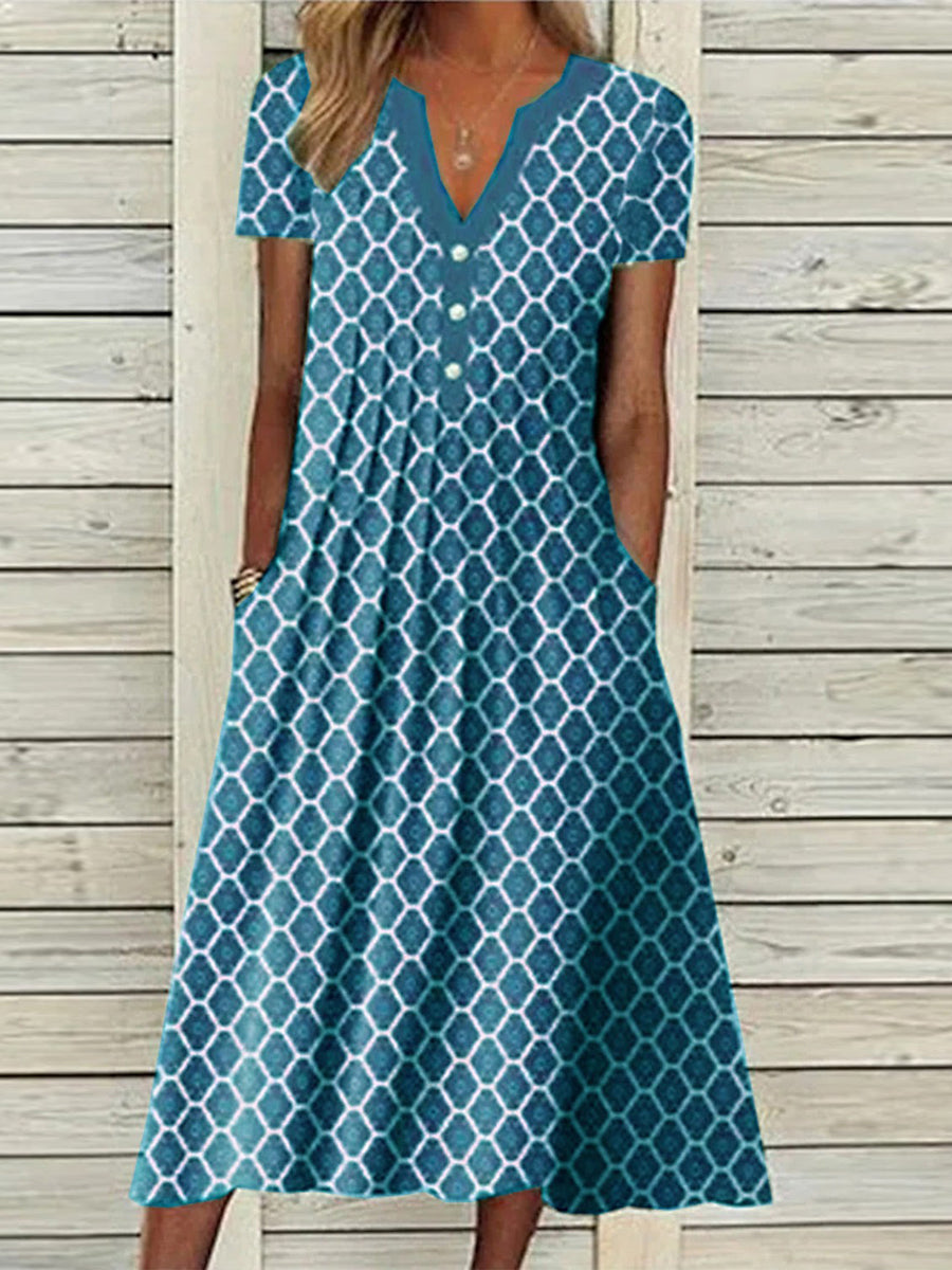 Midikleid mit kurzen Ärmeln und geometrischem Muster