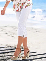 Pantalon Capri blanc uni décontracté et extensible