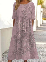 Rosa Midikleid mit Rundhalsausschnitt und kurzen Ärmeln