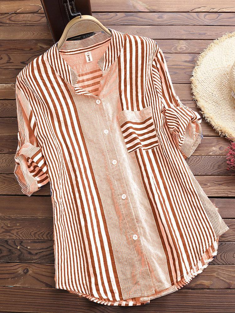 Women’s Casual Striped 3/4 Sleeve Button-Down Blouse
