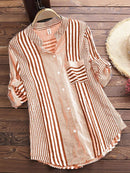 Women’s Casual Striped 3/4 Sleeve Button-Down Blouse