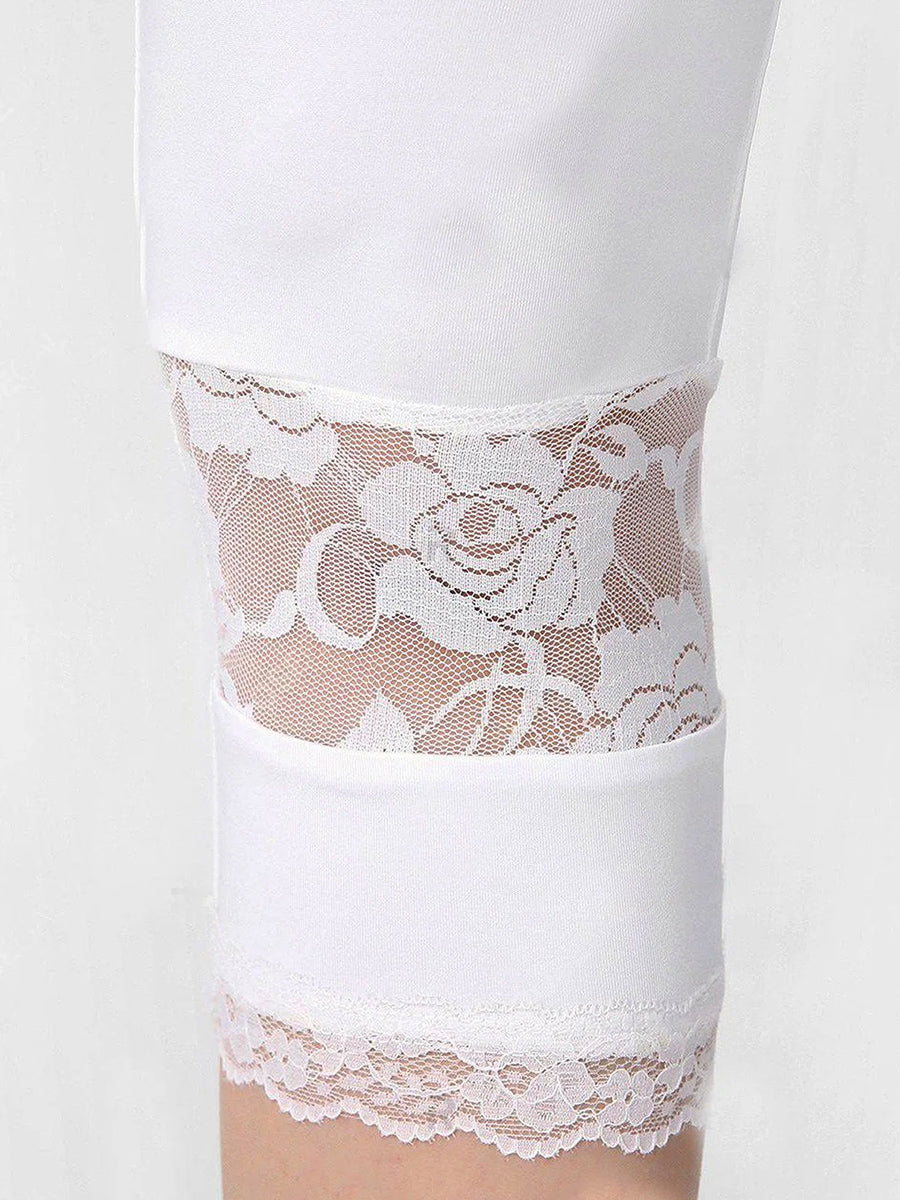 Leggings unis décontractés en dentelle à taille élastique