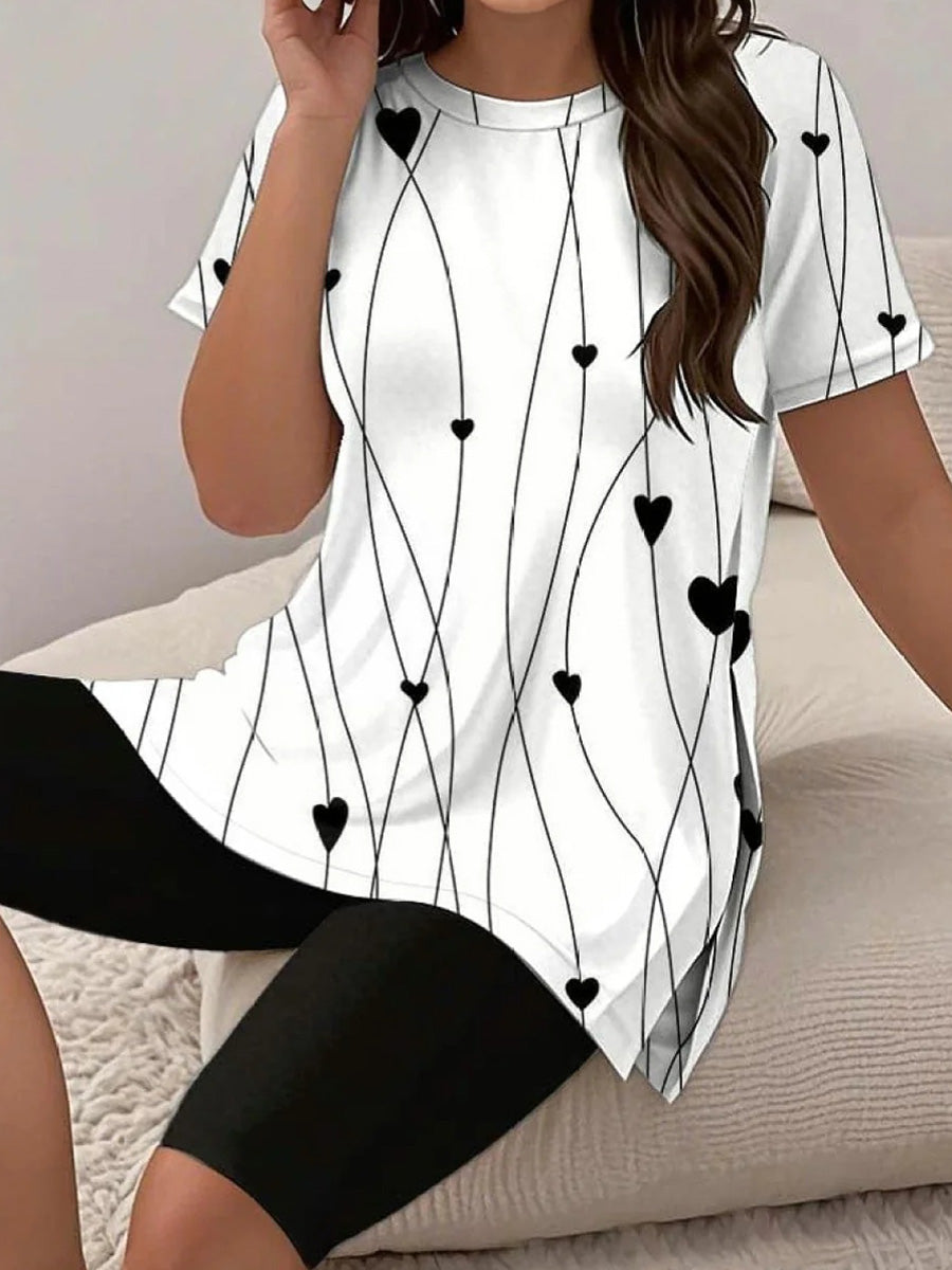 Elegantes zweiteiliges Set mit Rundhalsausschnitt und kurzen Ärmeln