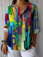 Women’s Colorful Geometric Print Long Sleeve Casual Blouse