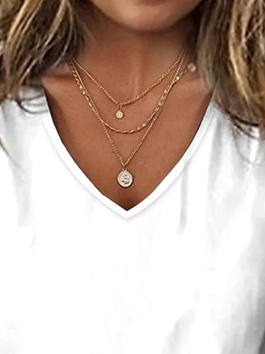 T-shirt décontracté uni à col en V pour femme