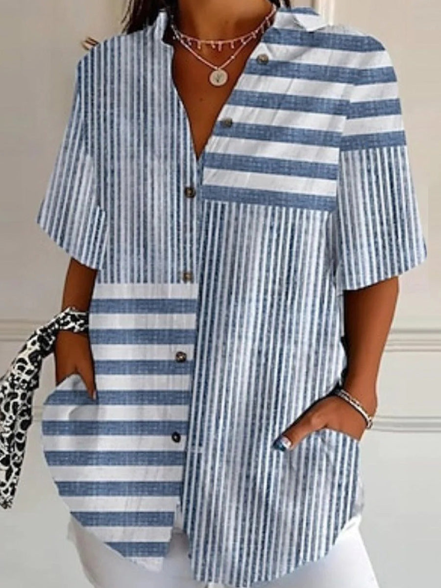 Blaues Kurzarm-Streifentop