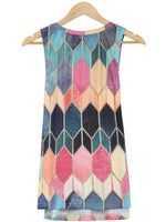 V-Neck Geometric Printed Sleeveless Blouse