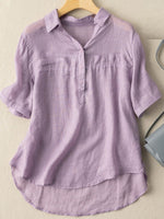 Purple Solid Color Short Sleeve Casual Loose Blouse