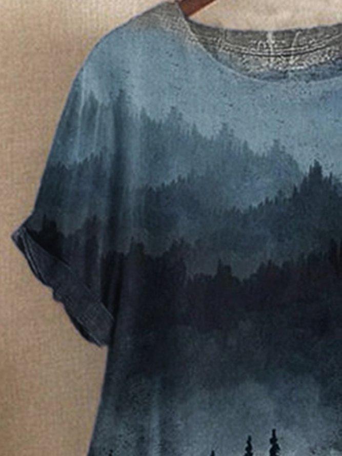 Short Sleeve Casual Printed Ombre Blouse