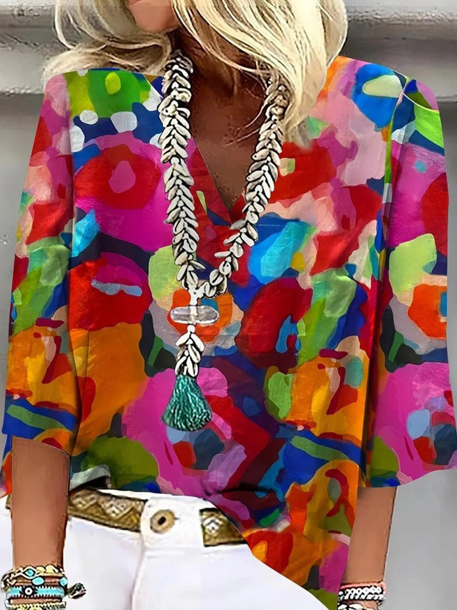 Haut à col en V et manches 3/4 attrayant