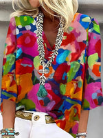 Haut à col en V et manches 3/4 attrayant