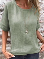 Chemisier uni à col rond et manches courtes