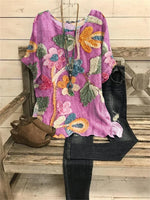 T-shirt élégant à col rond et manches courtes imprimé floral