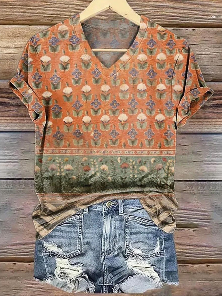 Lässiges Kurzarmtop mit V-Ausschnitt