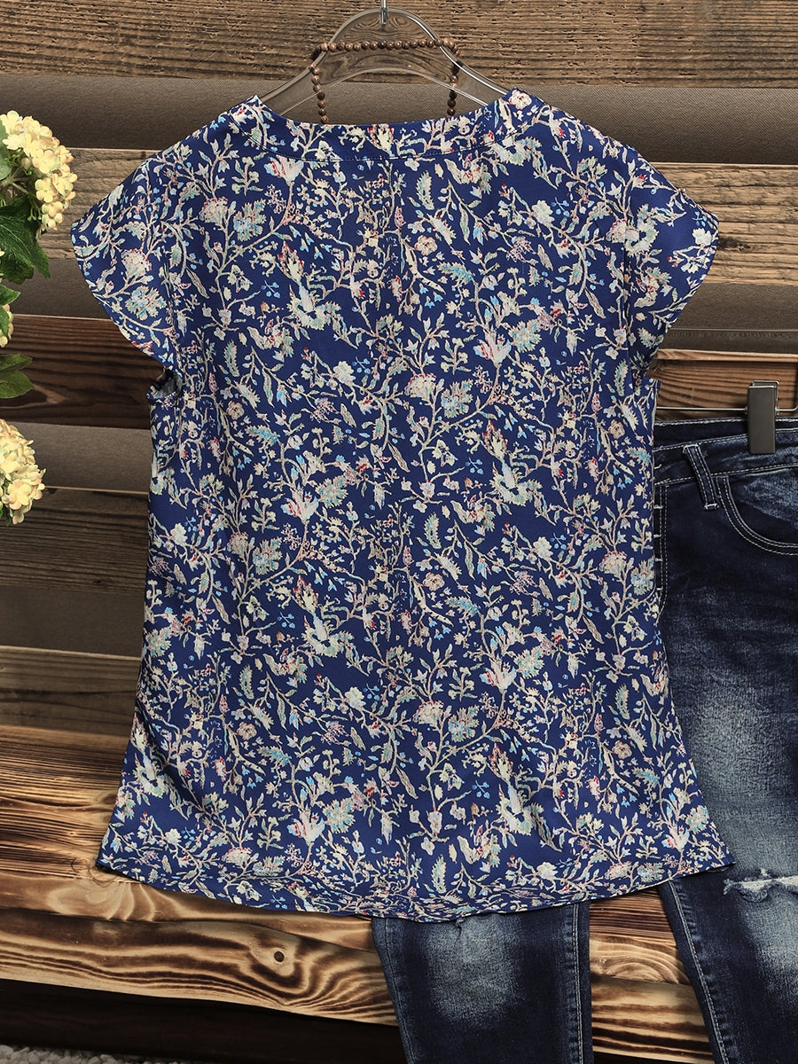 Lässige Bluse mit V-Ausschnitt und mehrfarbigem Blumenmuster