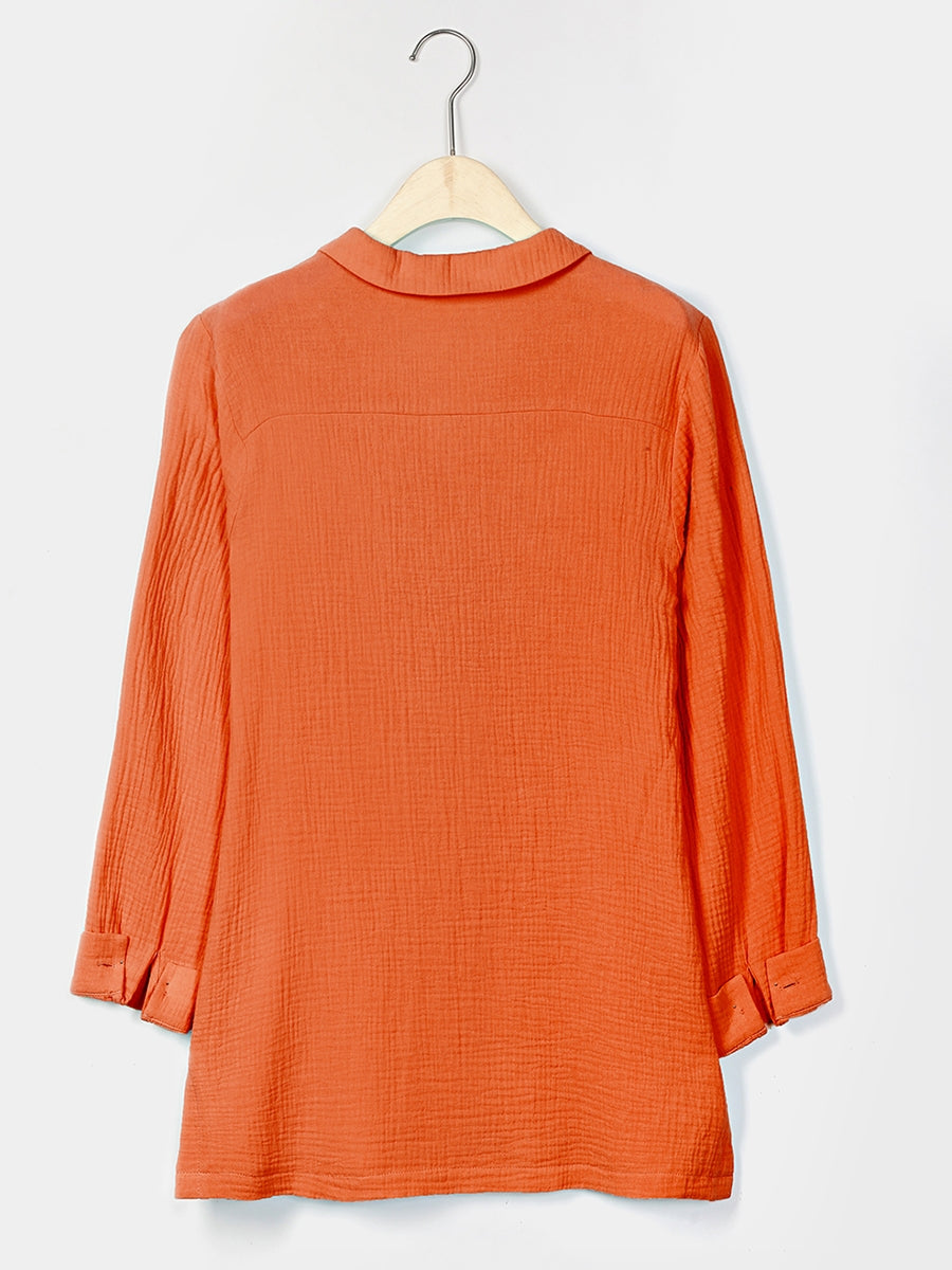 Unifarbene, lässige Bluse mit Stehkragen und langen Ärmeln