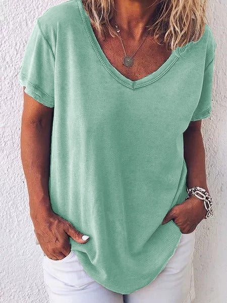 Women’s Casual V-Neck Short Sleeve Summer Loose T-Shirt