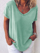 Women’s Casual V-Neck Short Sleeve Summer Loose T-Shirt
