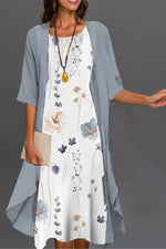 Floral Crew Neck Half Sleeve Two Piece Midi Dress