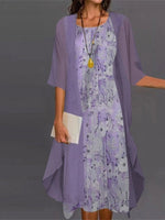 Lässiges zweiteiliges Kleid mit Blumenmuster, Rundhalsausschnitt und halben Ärmeln